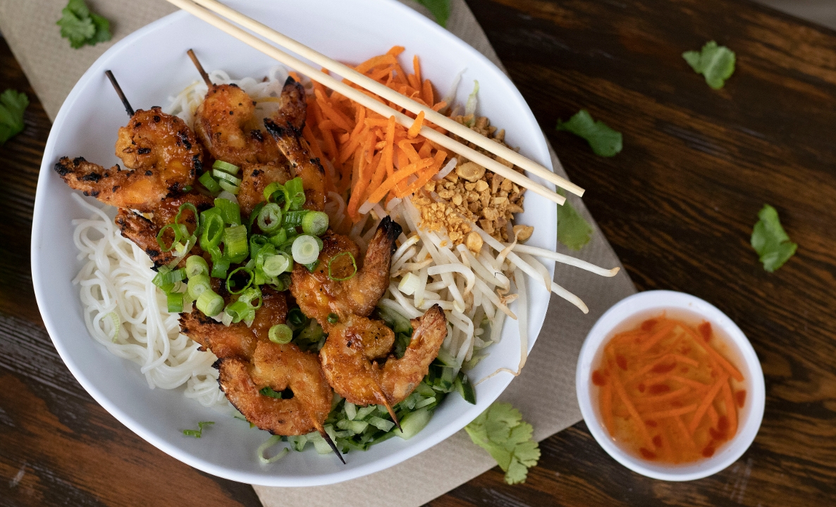 340 Charbroiled Skewered Shrimp.