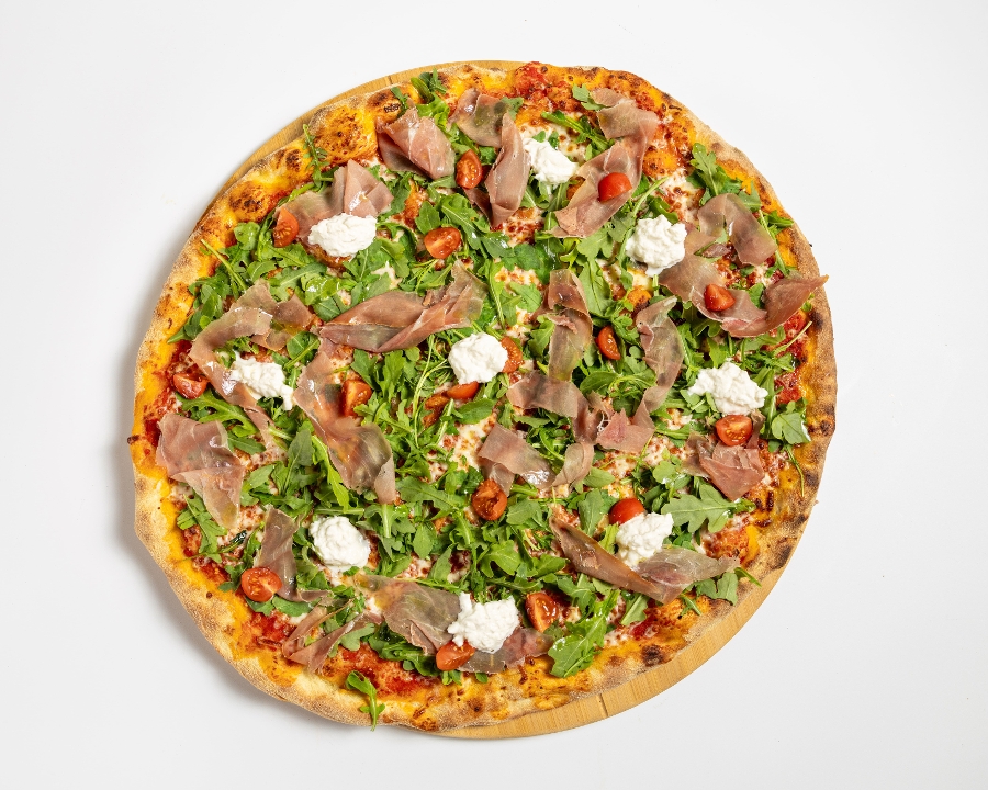 Prosciutto and Arugula Pizza.