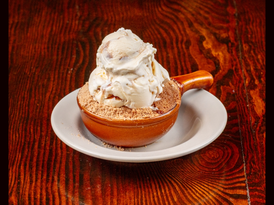Peach Cobbler w/ Cinnamon Ice Cream on Side (Online).