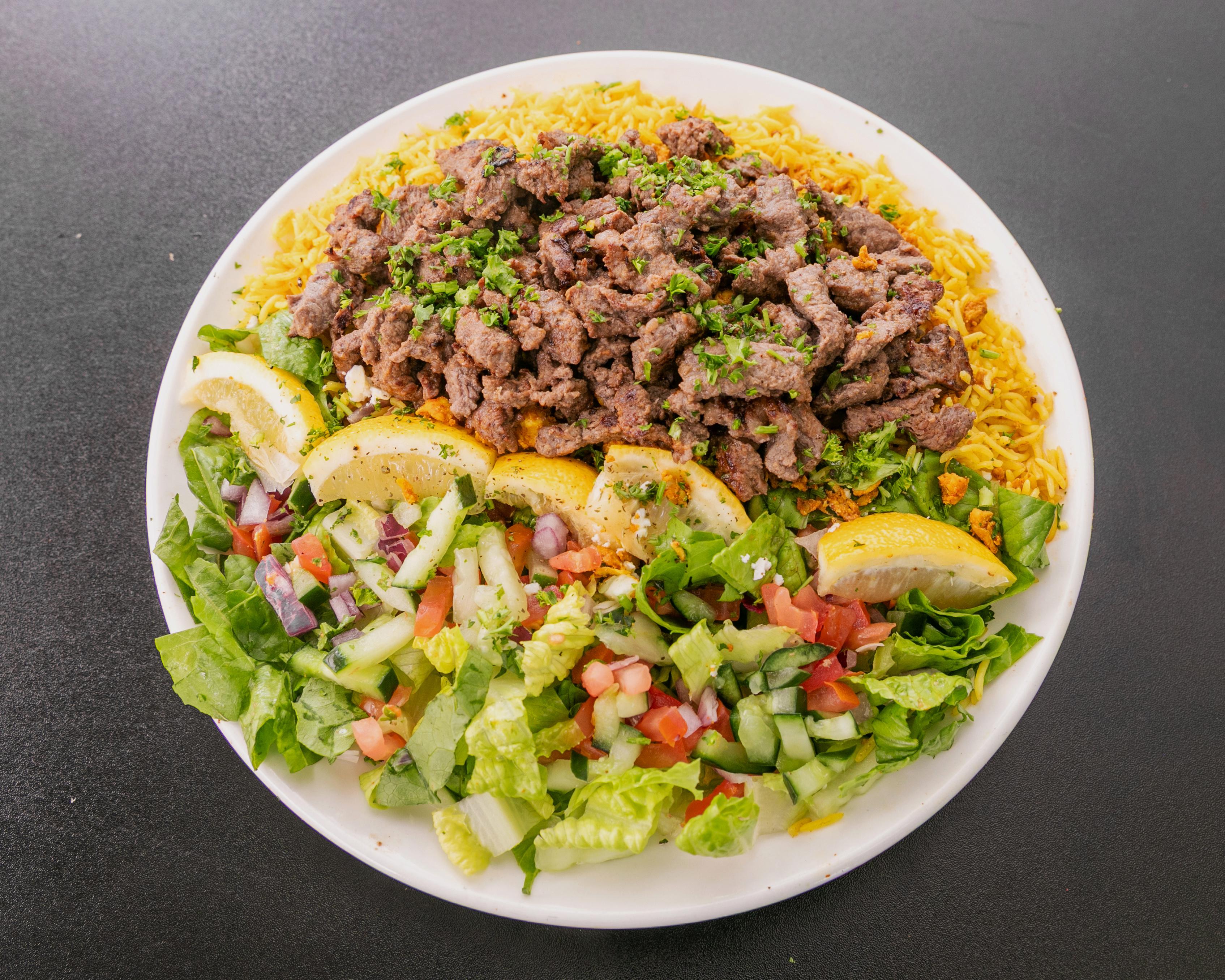Beef shawarma bowl.
