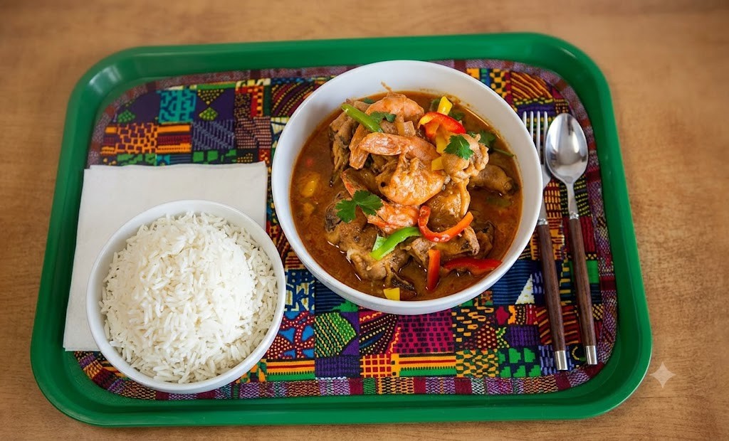 Liberian Gravy (Chicken or Shrimp) with Rice.