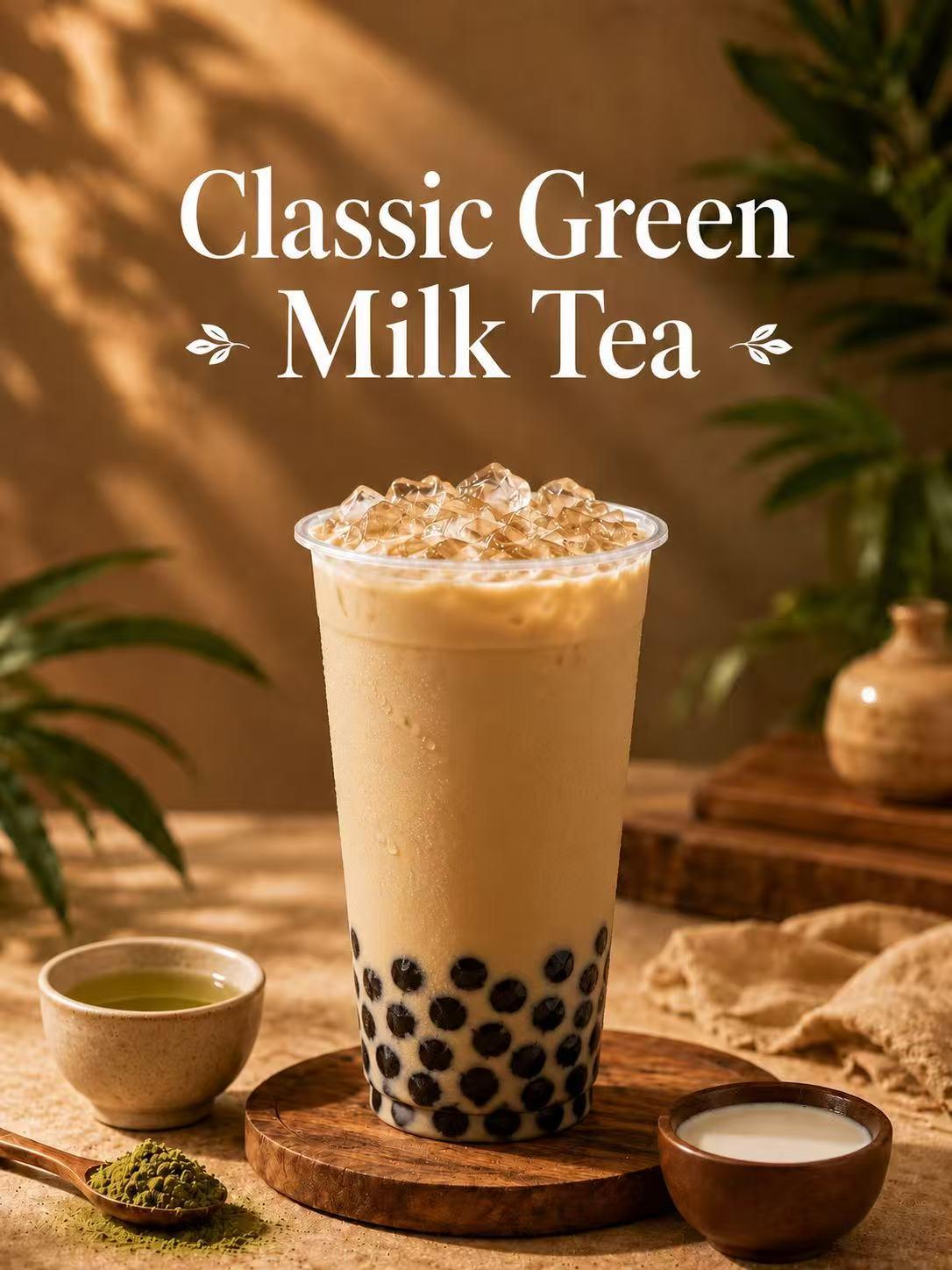 Classic Green Boba Milk Tea.