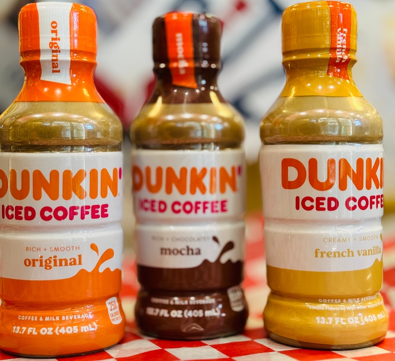 DUNKIN' DONUTS ICED COFFEE BOTTLES.