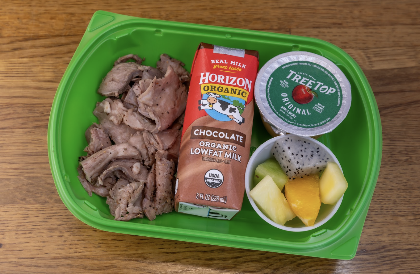 Plate w/ tri tip and fruit.