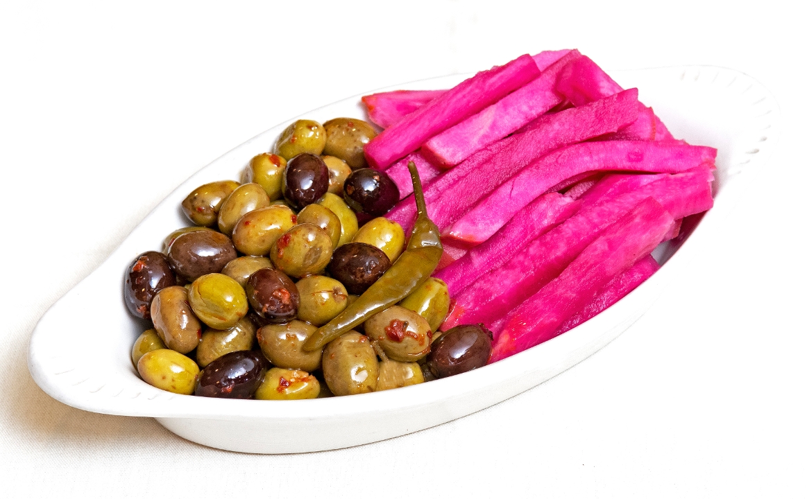 Pickled Turnips & Marinated Olives.