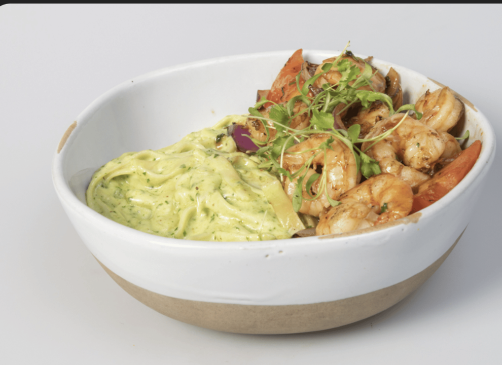 Pesto Noddles with Wok-Smoked Shrimp.