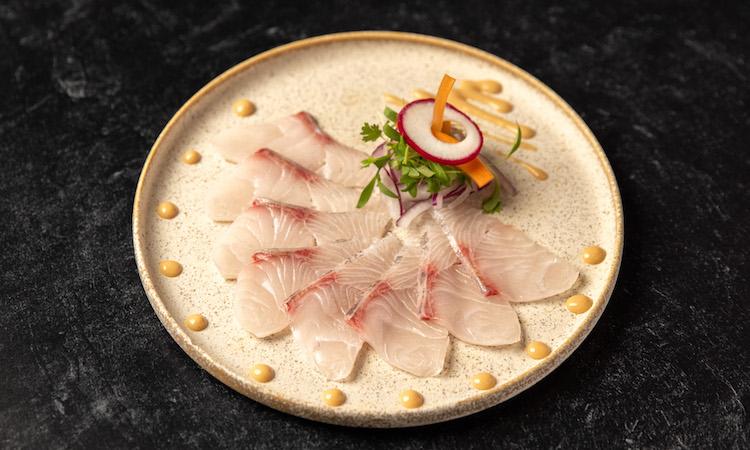 Kanpachi Sashimi with Miso Sauce.