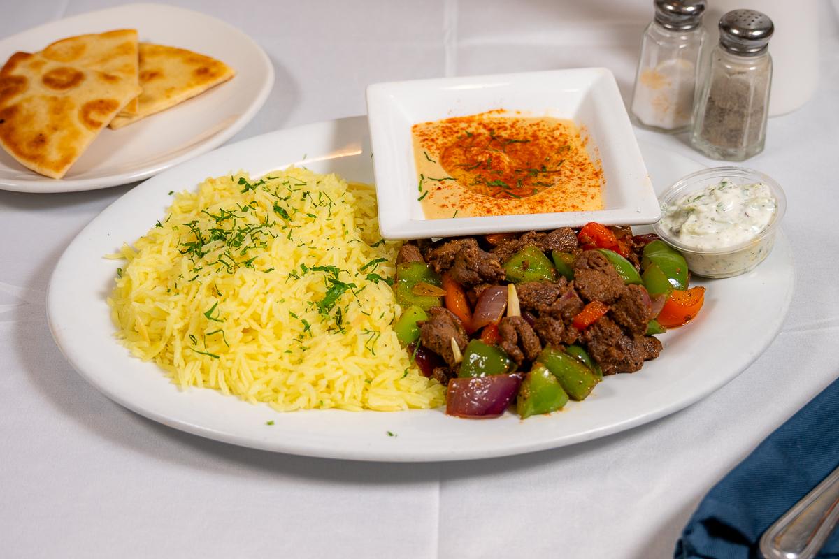 Moderno Beef Souvlaki Plate.