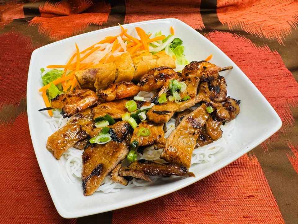 55-Grilled Shrimp, Pork and Spring Roll on Vermicelli - Bun Tom Thit Cha Gio.