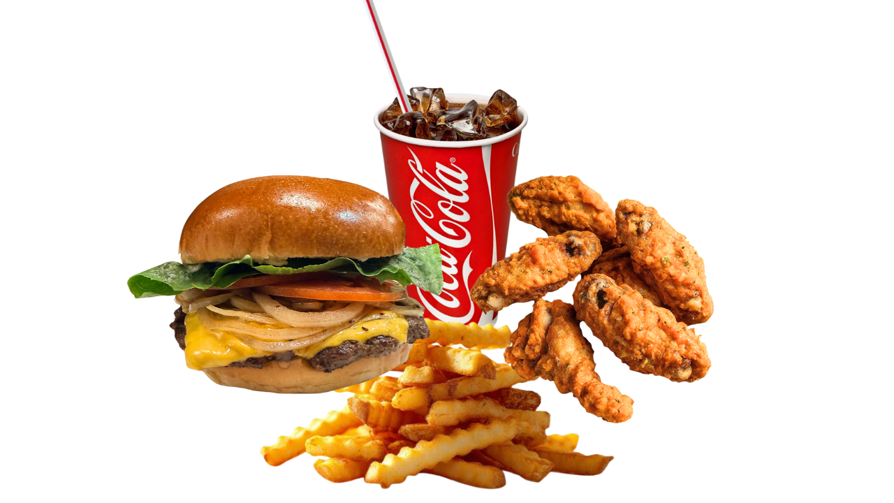 Smashburger, Wings, Fries & Drink Combo.