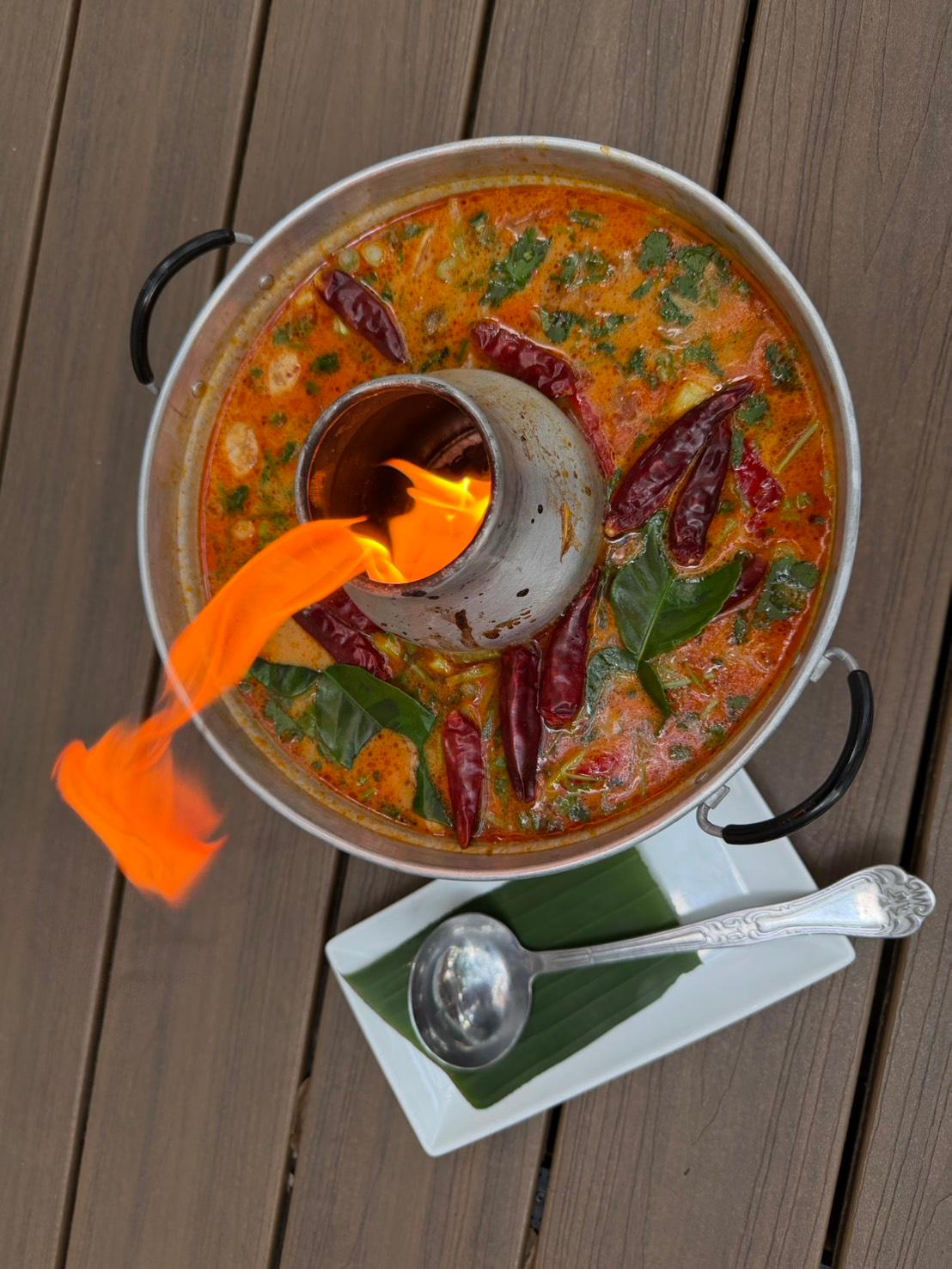 Tom yum shrimp fire pot.