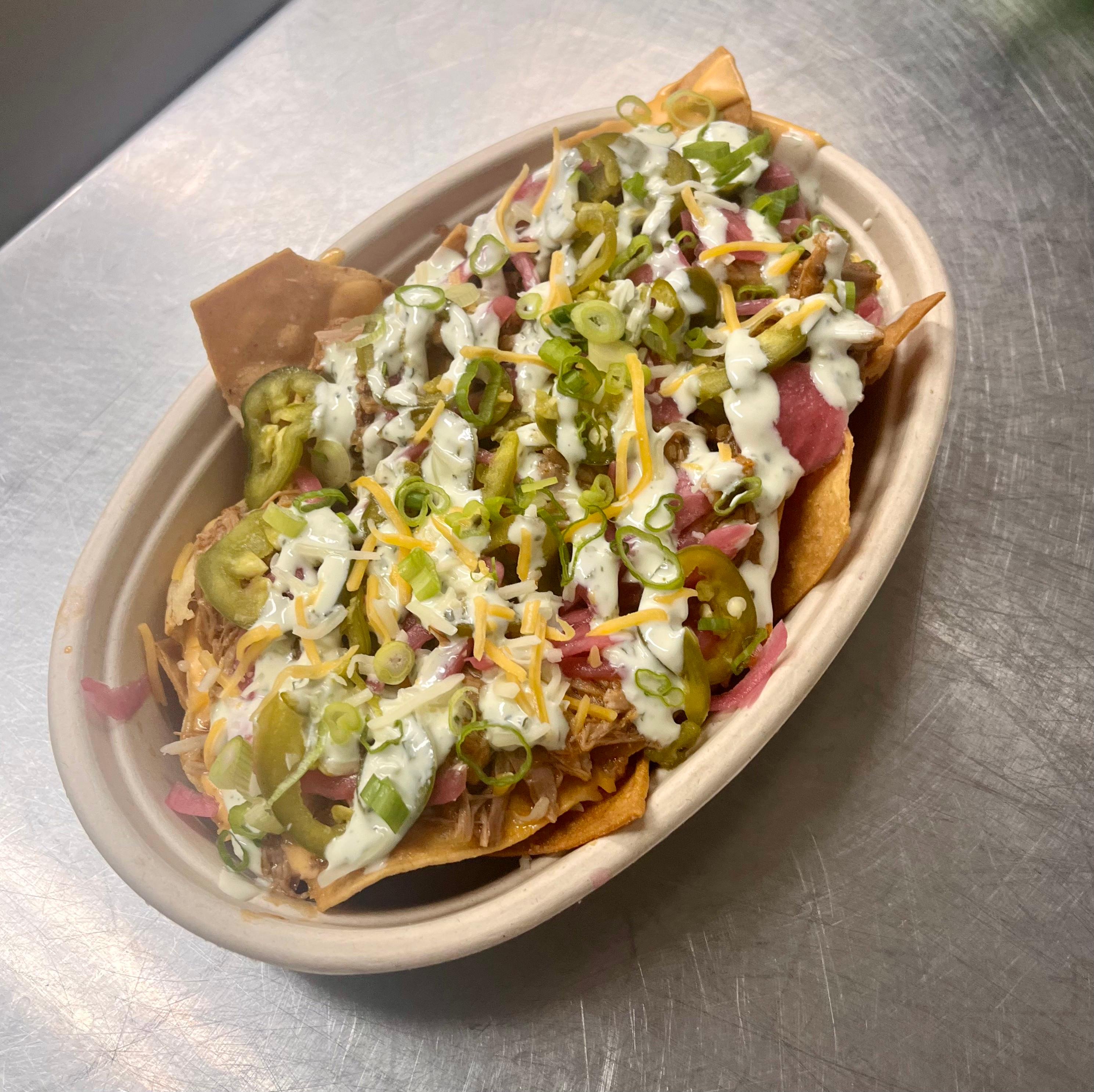 Pork Bite Nachos.