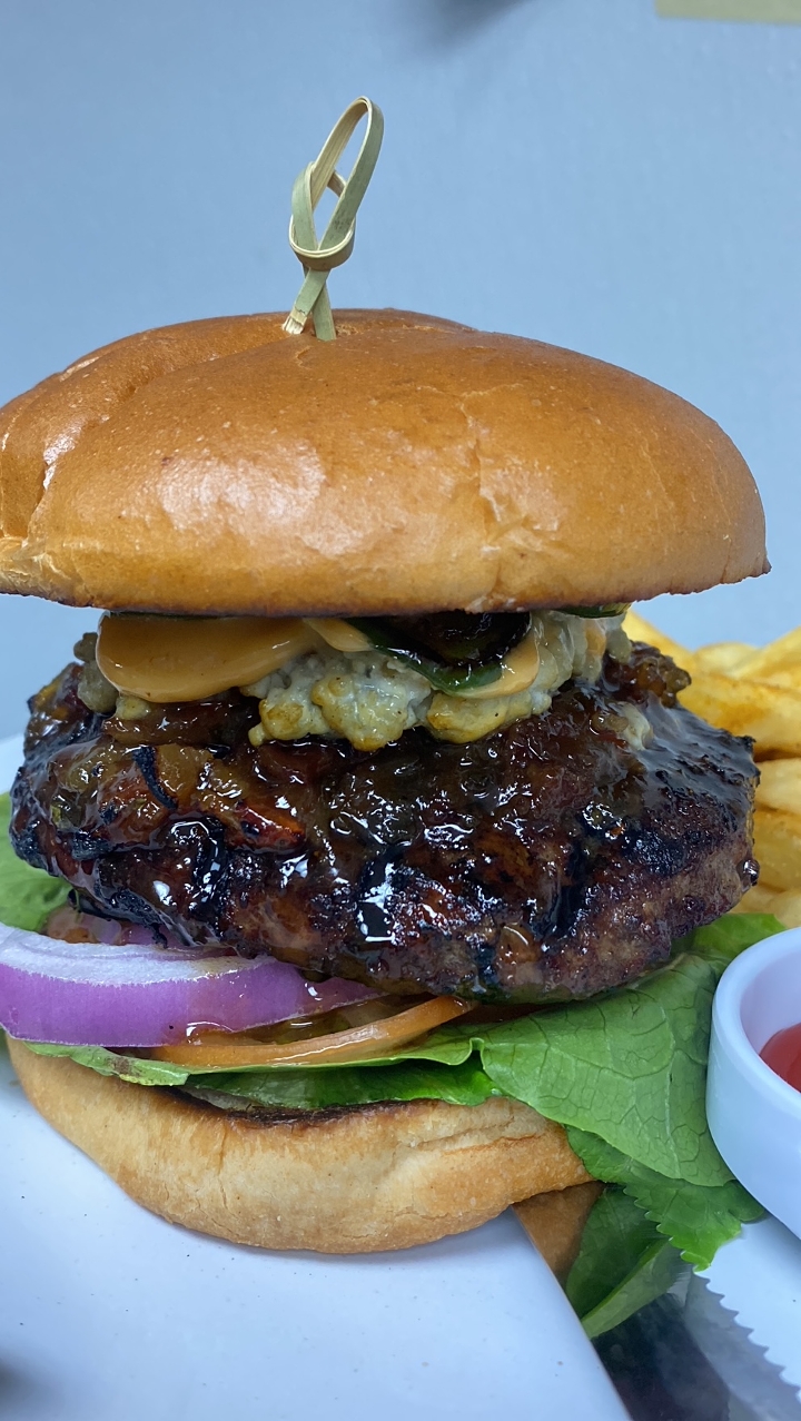Bacon Jam Bleu Cheese Burger.
