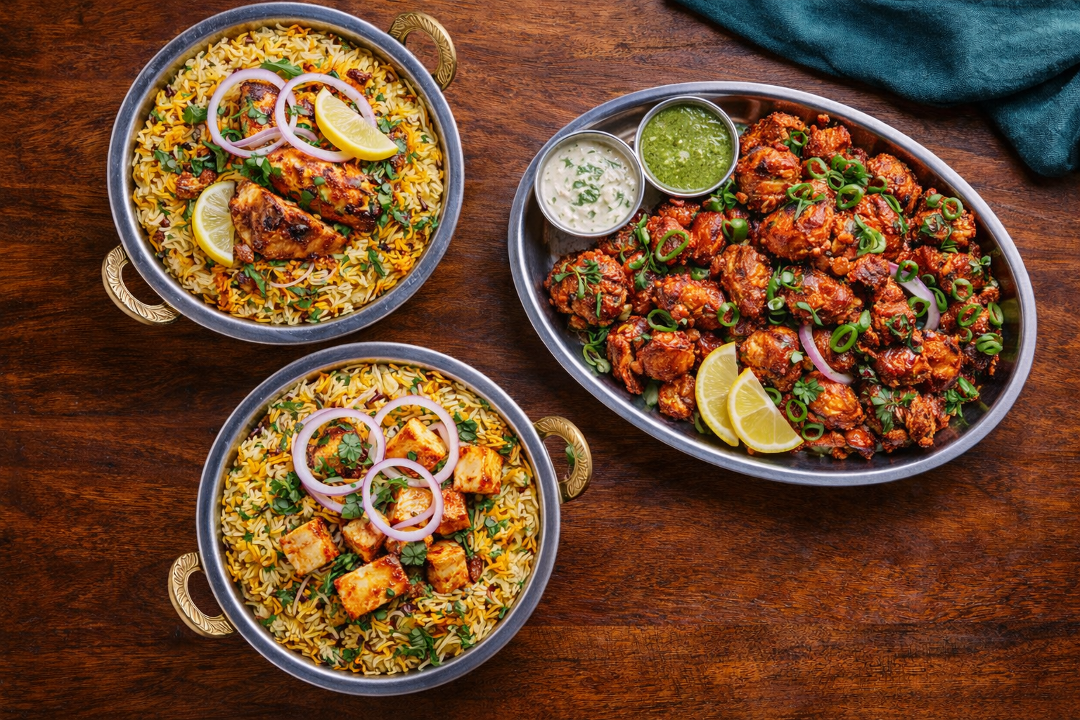 2 Biryani's and 1 Appetizer Combo.