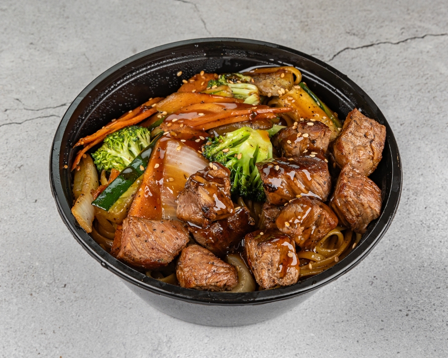 Strip Steak Garlic Noodle.