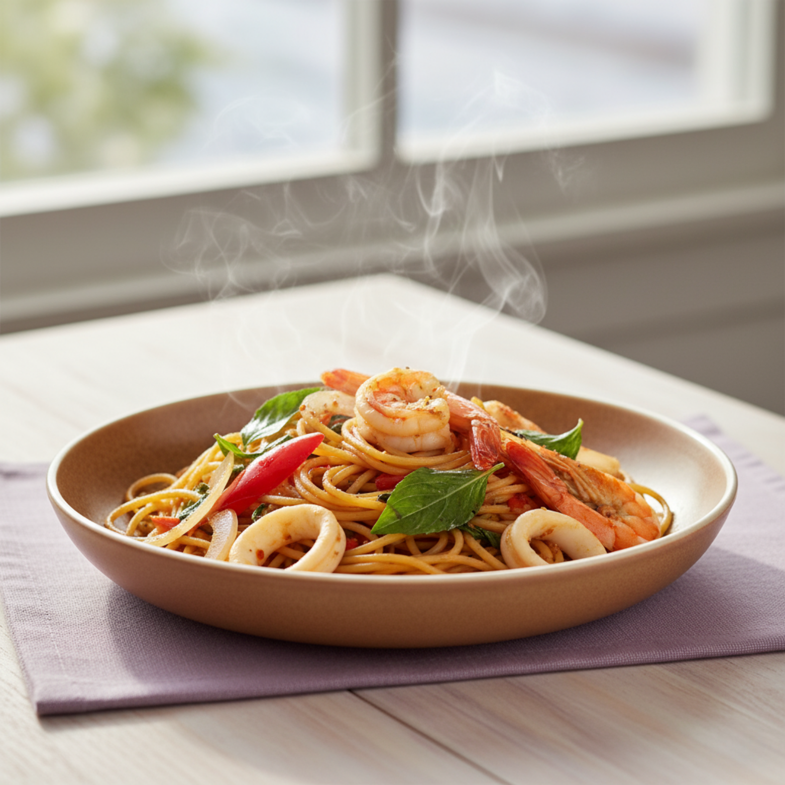 Spaghetti Basil Mixed Seafood🌶.