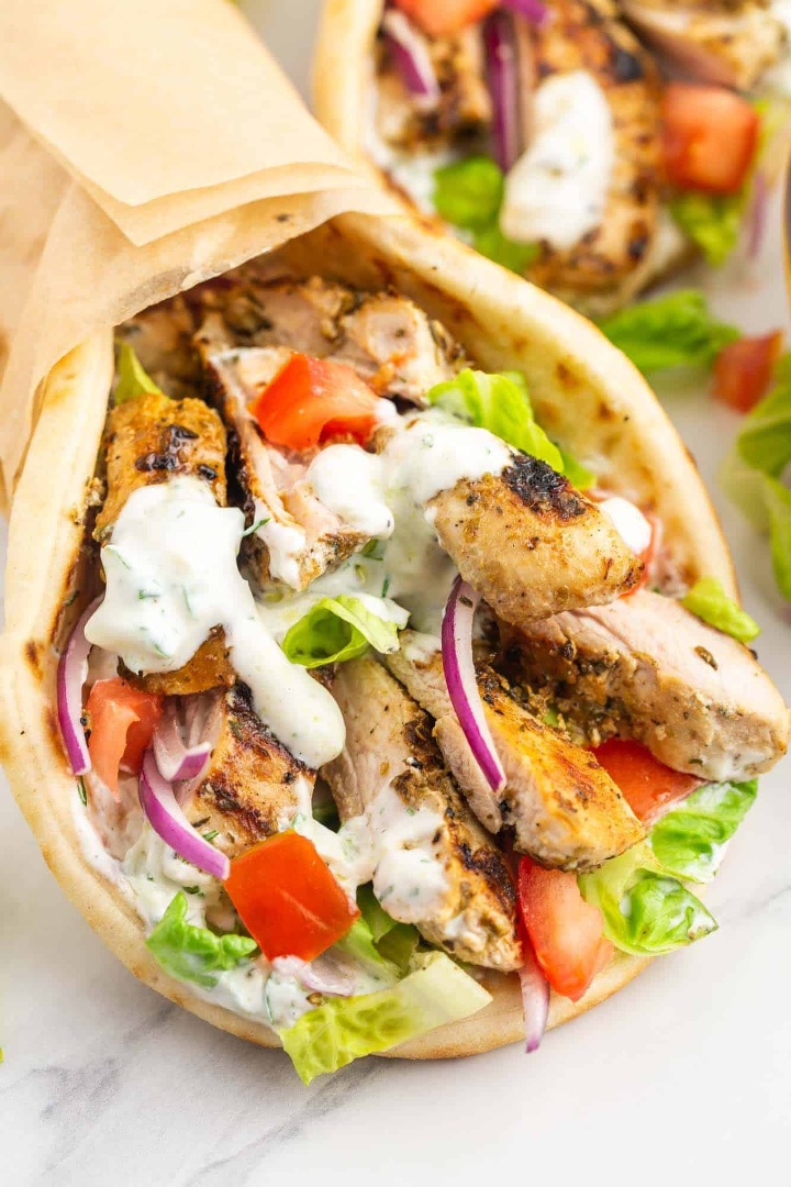 CHICKEN SOUVLAKI WRAP.