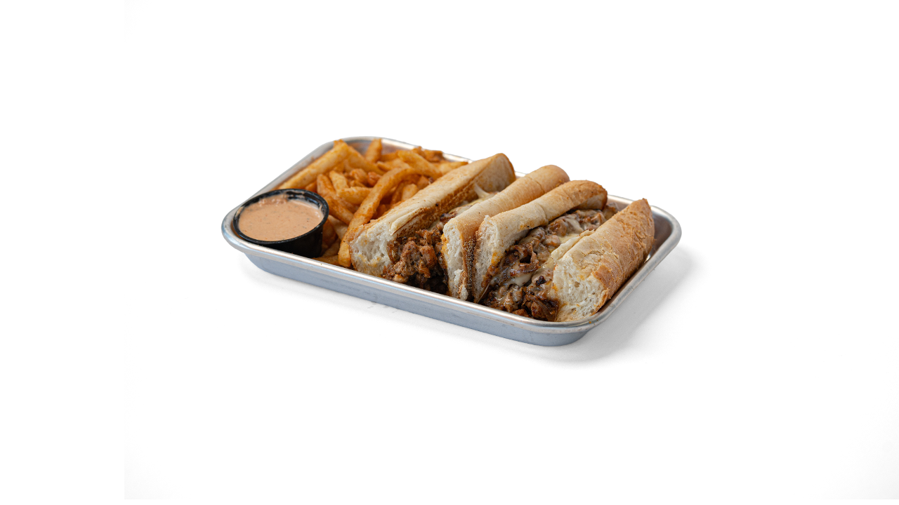 Chicken Cheesesteak with Seasoned Fries.
