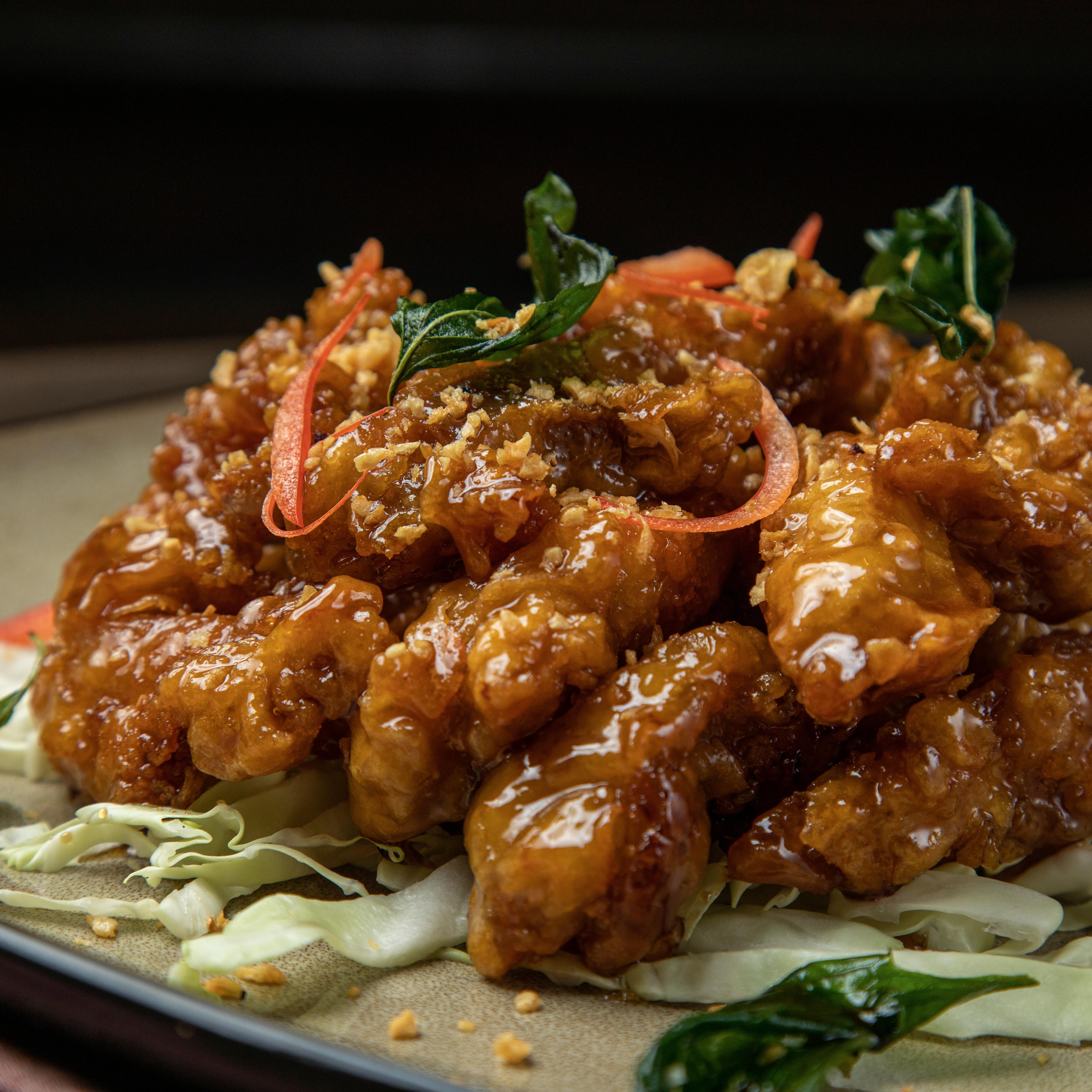 Party Size - Crispy Garlic Chicken with Jasmine Rice.