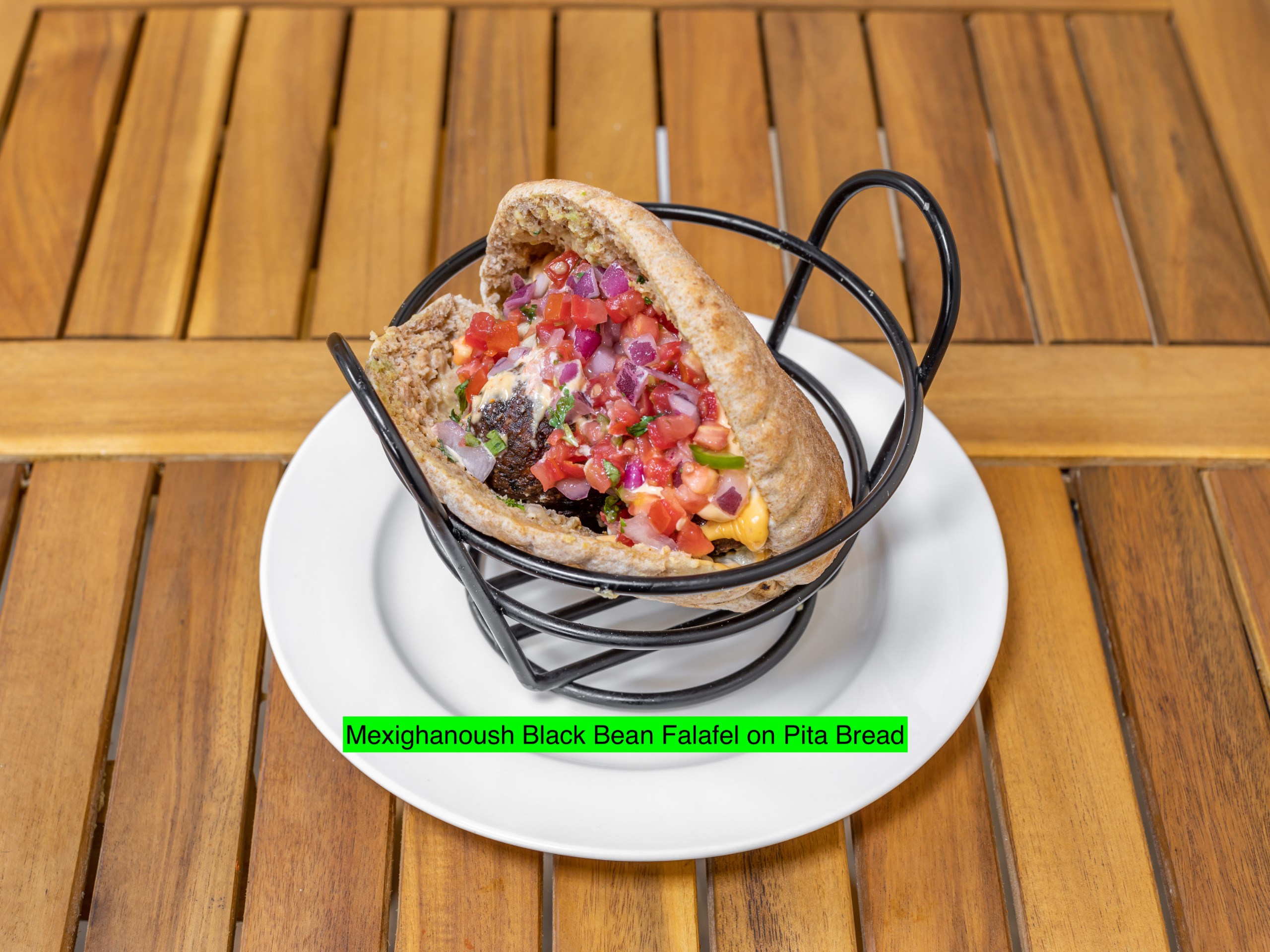 Mexiganoush Black Bean Falafel babaghanoush, chipotle mayo, pico de gallo.