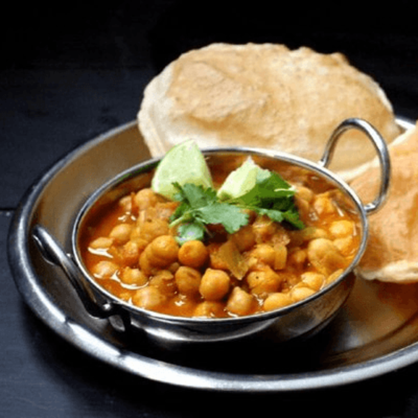 Choley Puri (Garbanzo Curry with Puff Bread).