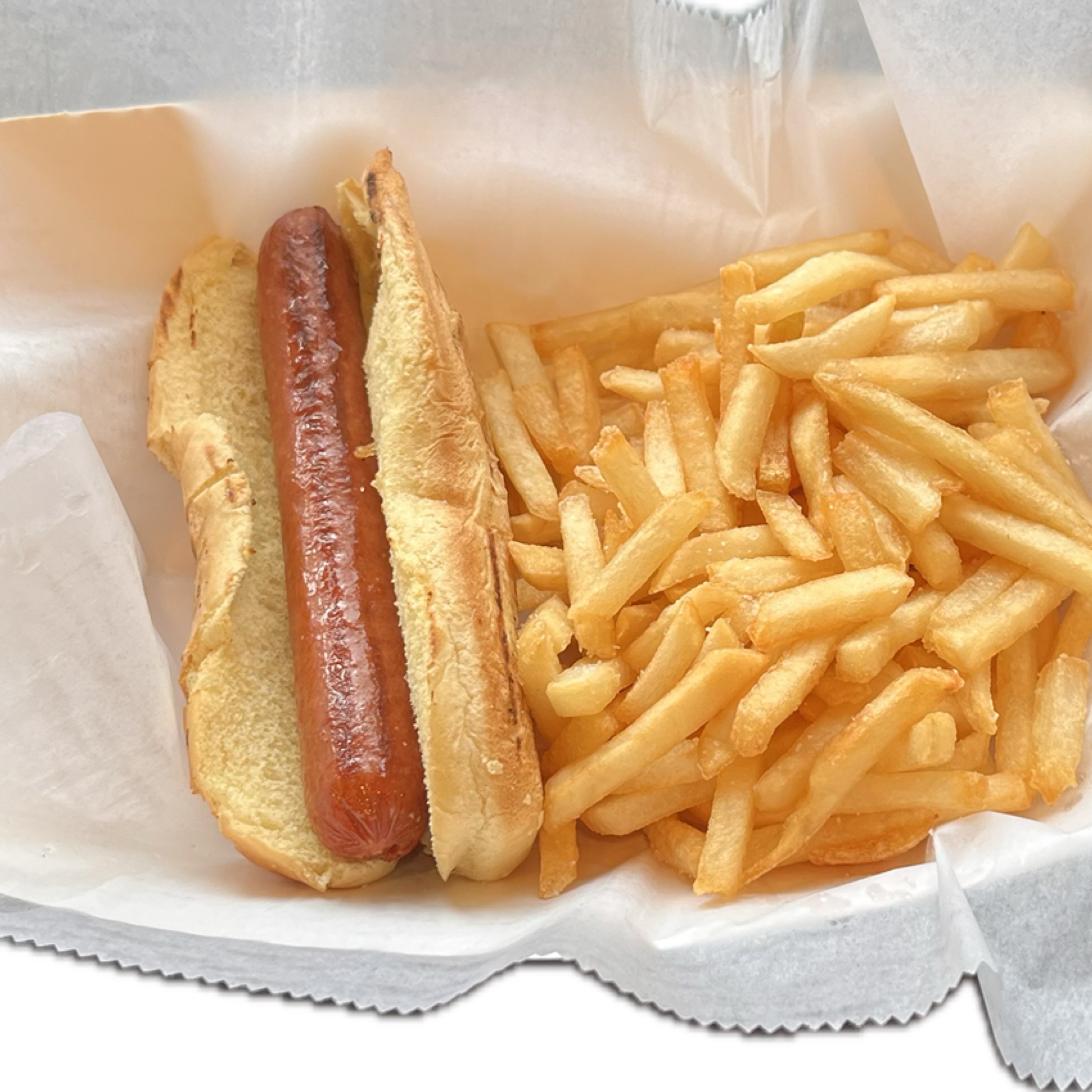 Kids Kosher  Hot Dog with Fries.