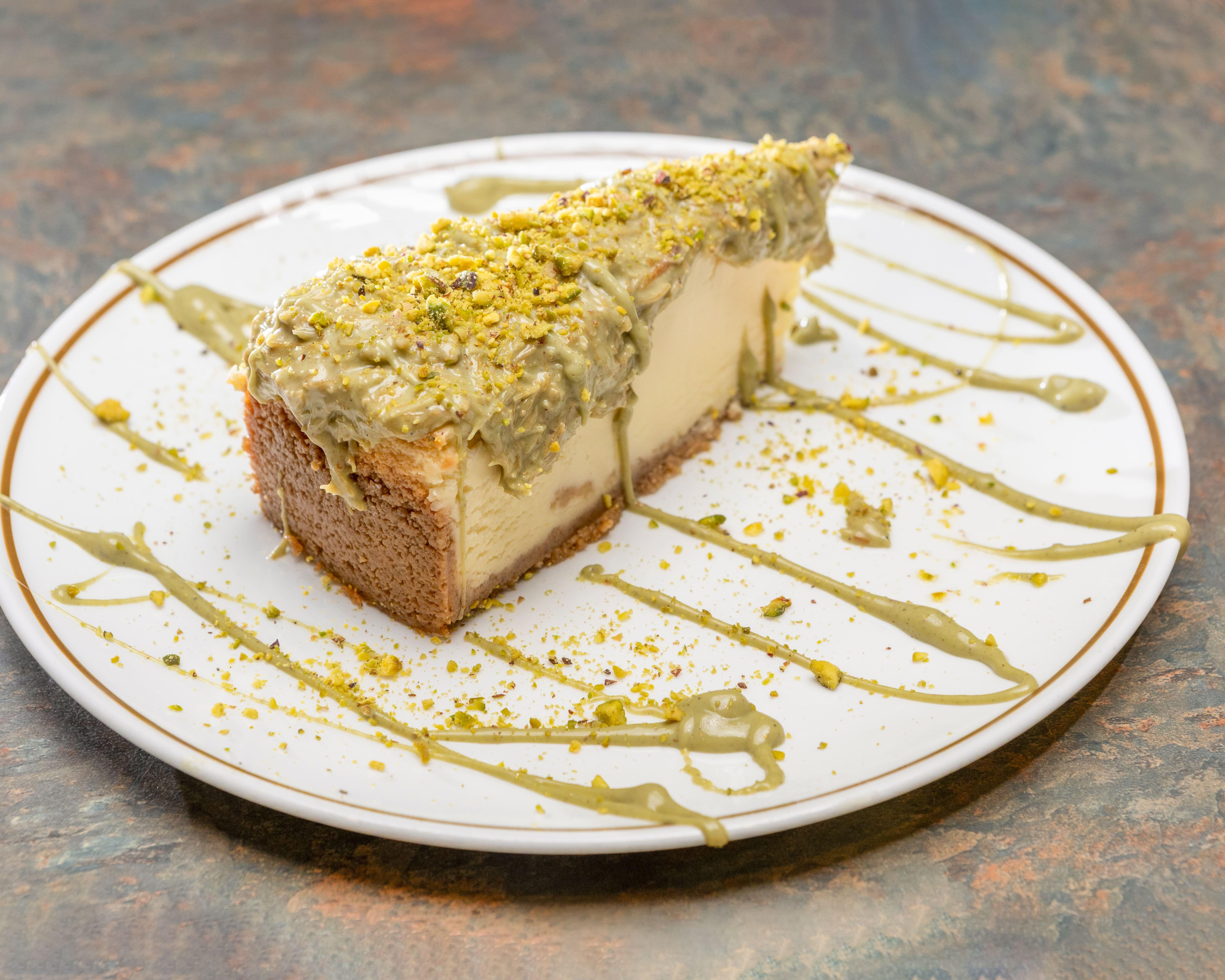 Pistachio Kunafa Cheesecake.