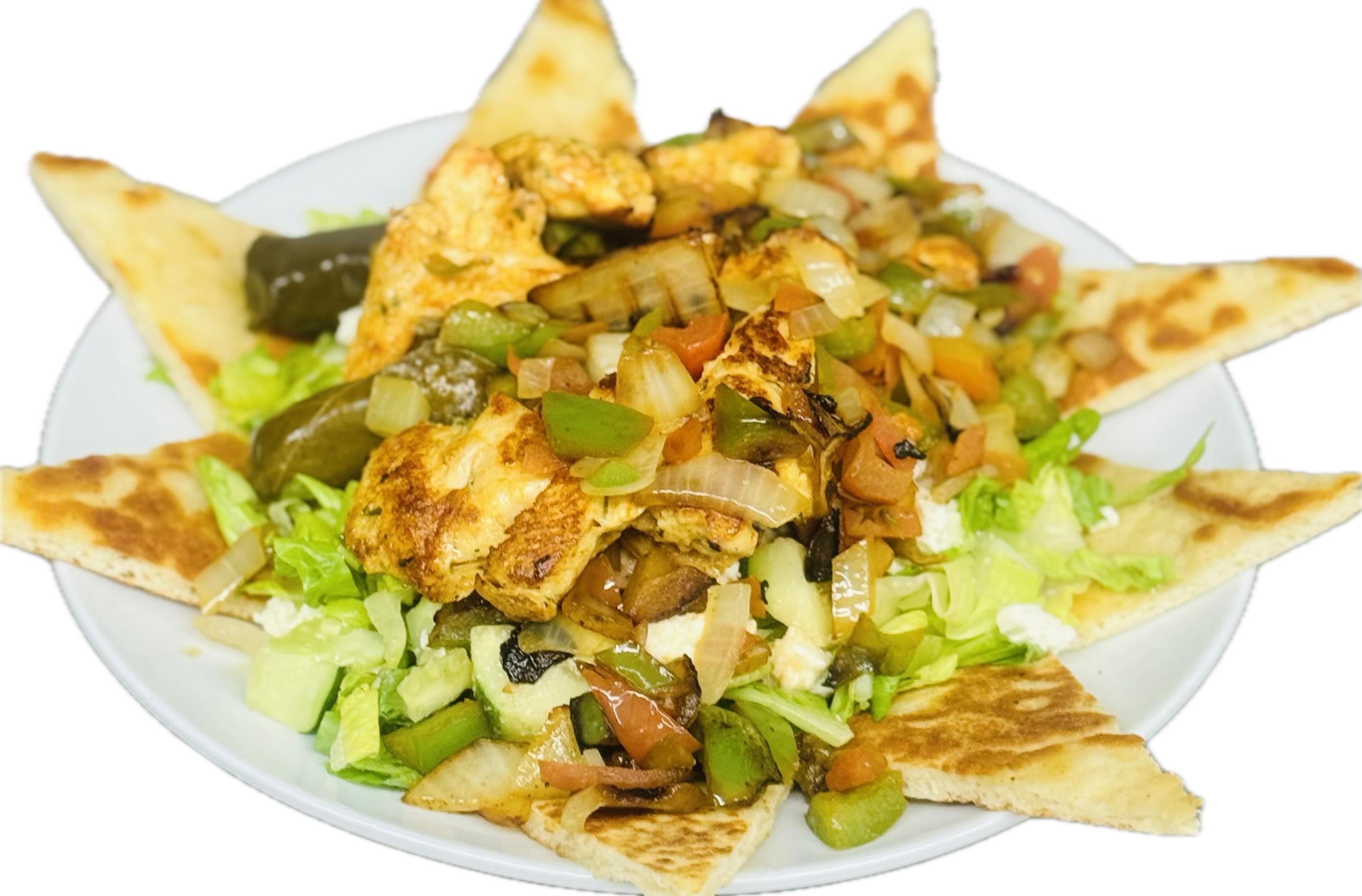 Chicken Souvlaki Greek Salad.