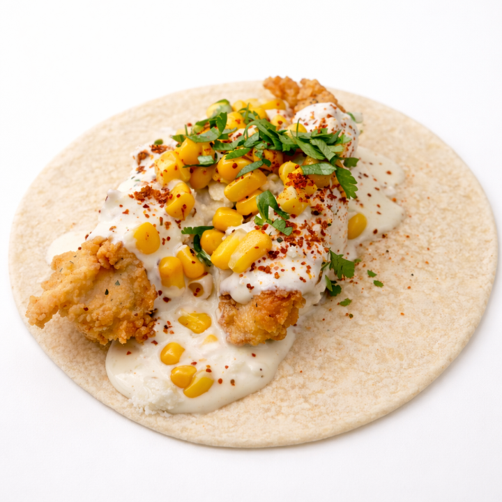 Fried Chicken Elote Taco.