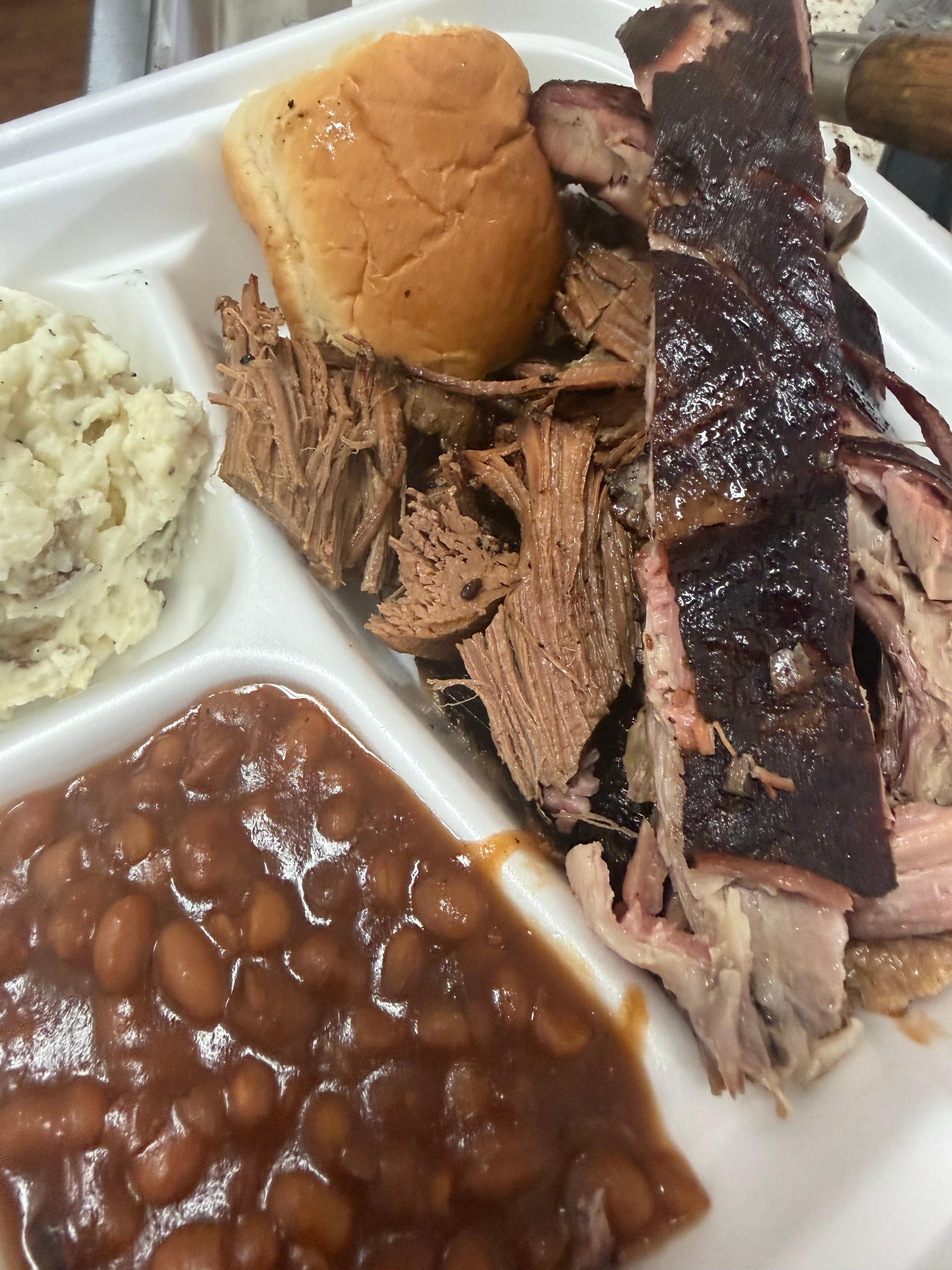 Sampler Brisket and Rib Plate.