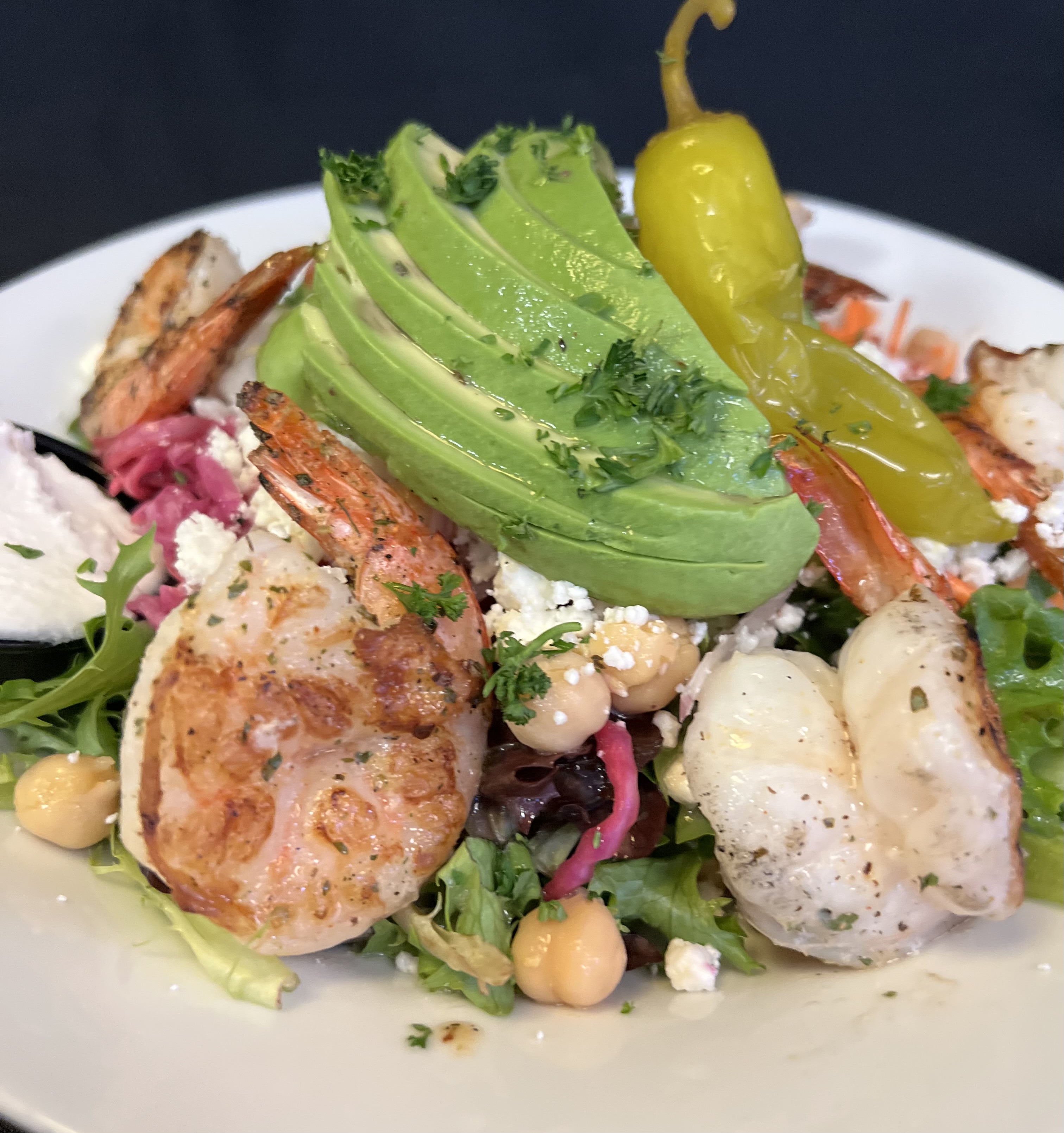 Shrimp Kabob Salad.