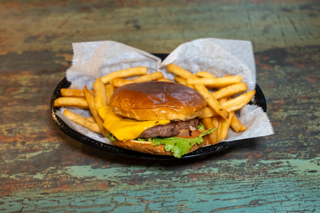 Smashed Beef Burger With Fries.