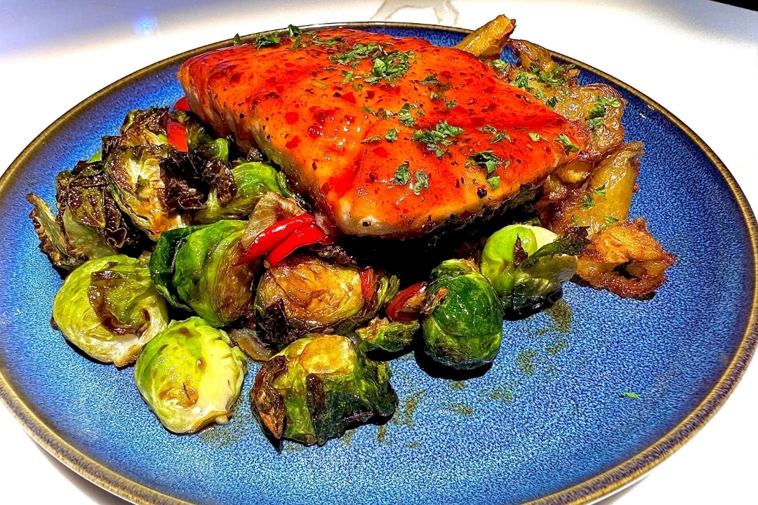 Sweet Chili Salmon with Brussels.