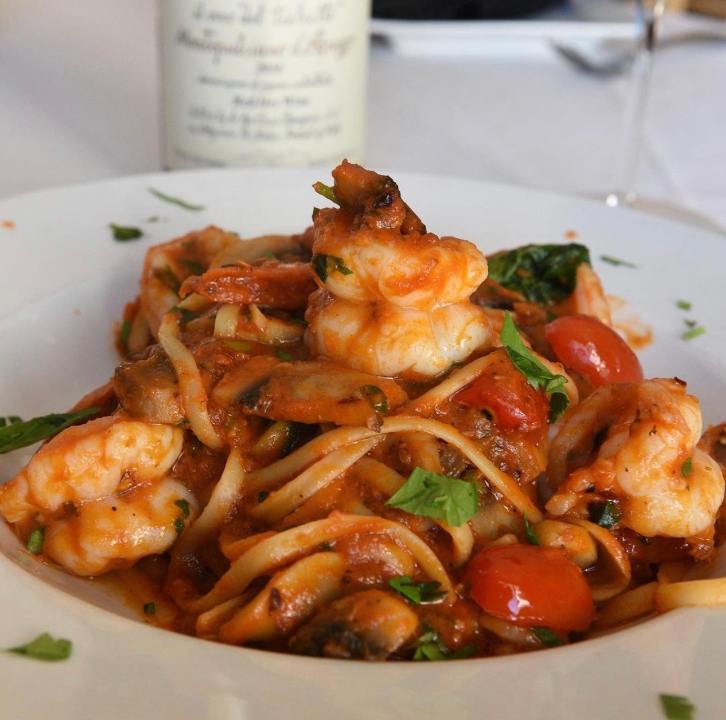 Shrimp Fra Diavolo Over Linguine.