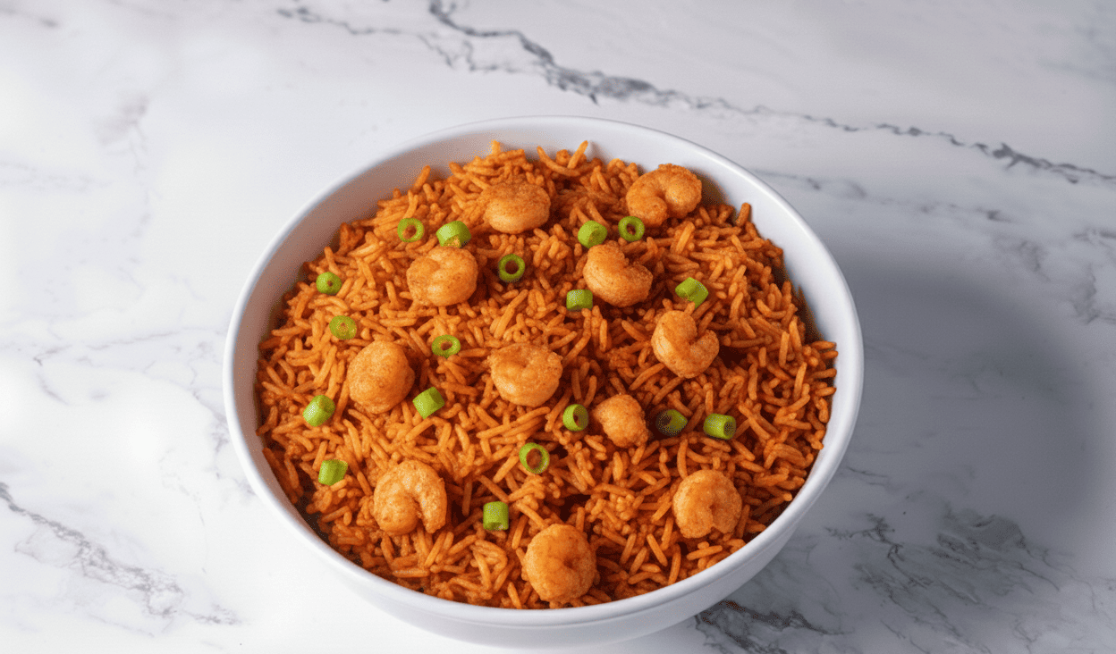 SHRIMP SCHEZWAN FRIED RICE.