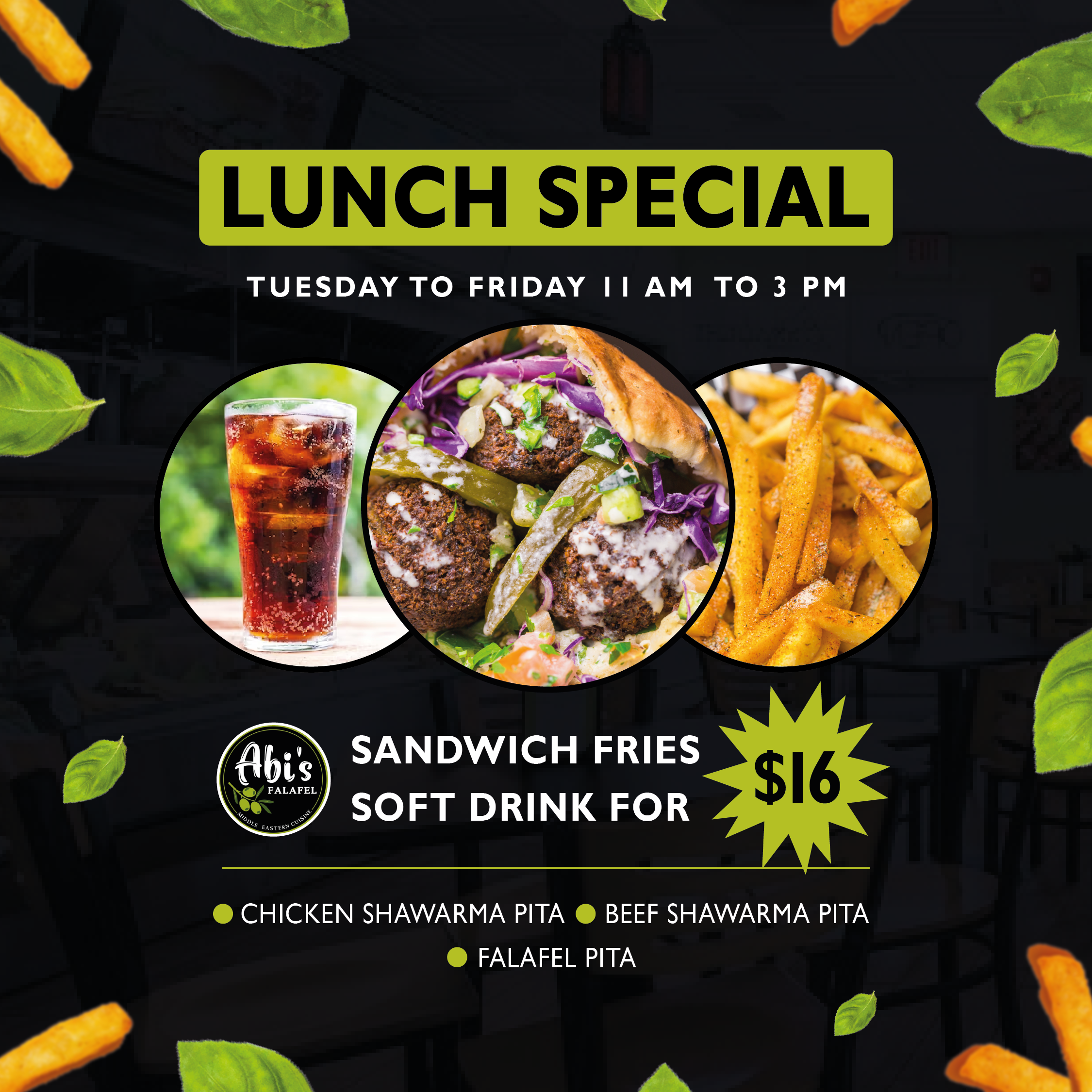 Lunch Special Tues. to Fri 11 to 3.