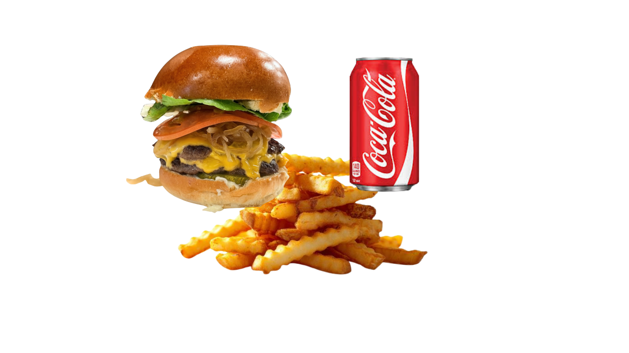 Burger Combo w/ Fries & Can Soda.