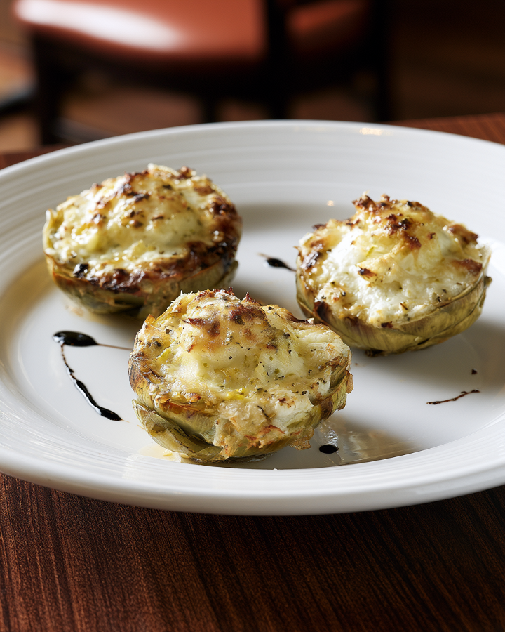 Three-Cheese Stuffed Artichoke Bottoms.