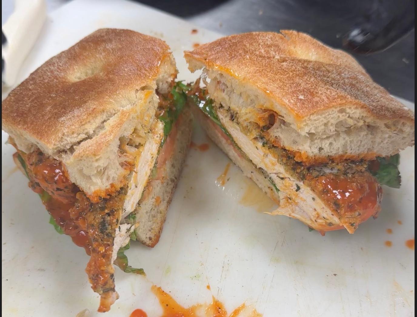 Mini Romano Chicken Tuscany Sandwich.