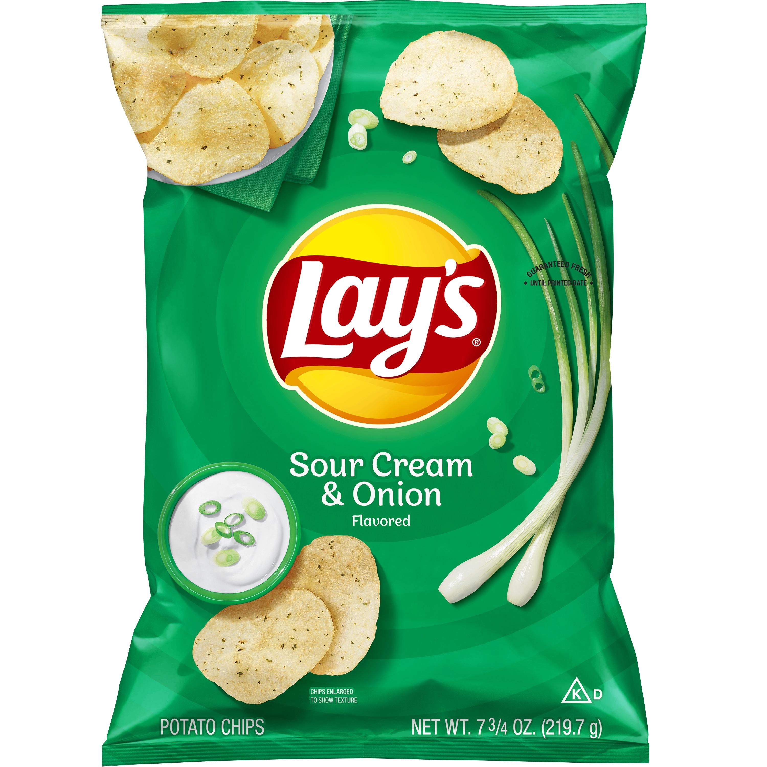 Lay's Potato Chips  Sour Cream & Onion Flavor  7.75 Oz Bag.