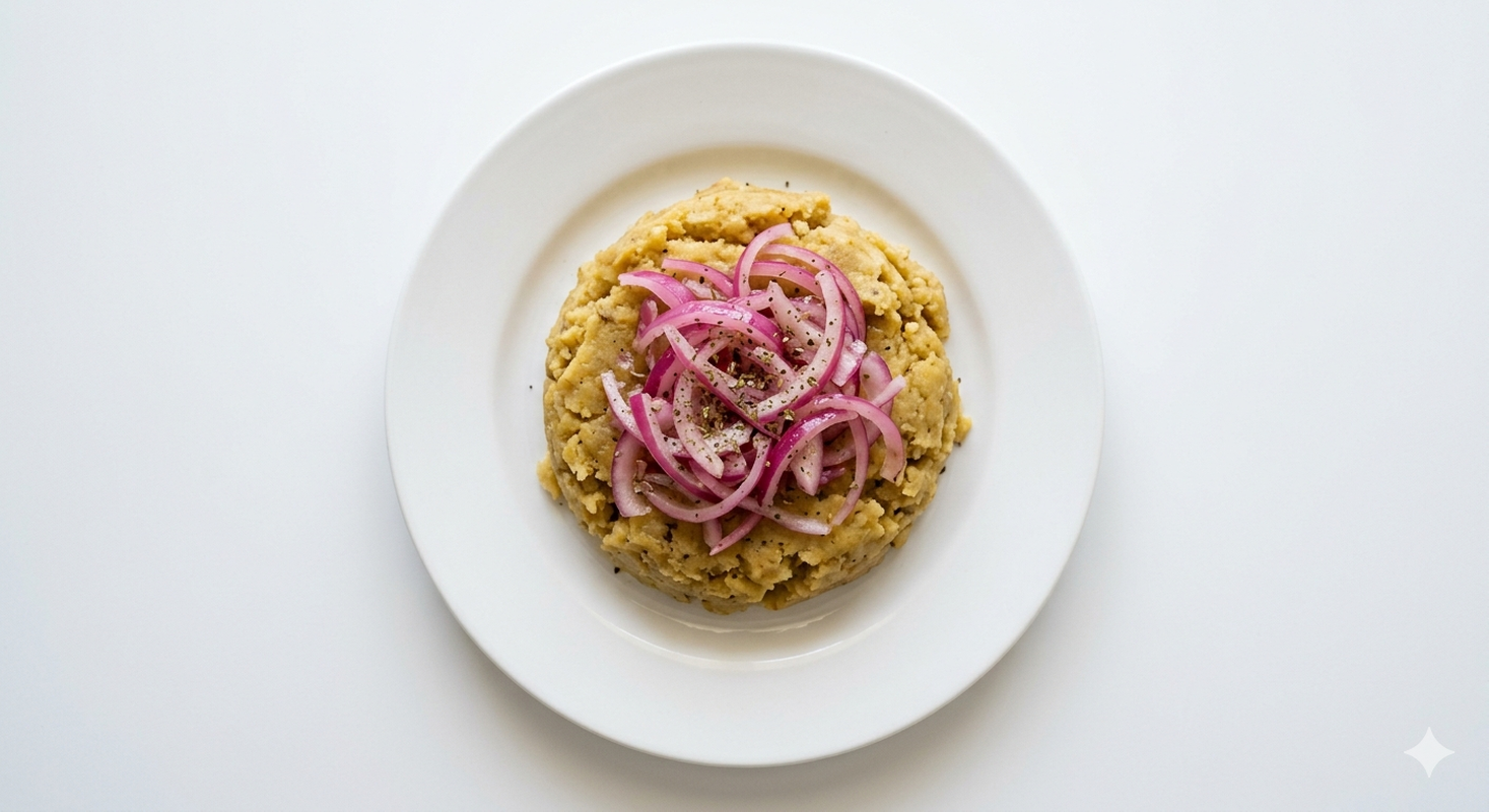 Mangu (Mashed  boiled green plantains).