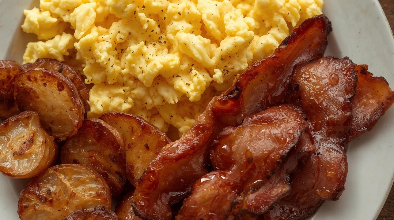 Two eggs with choice of meat, grits or home fries.