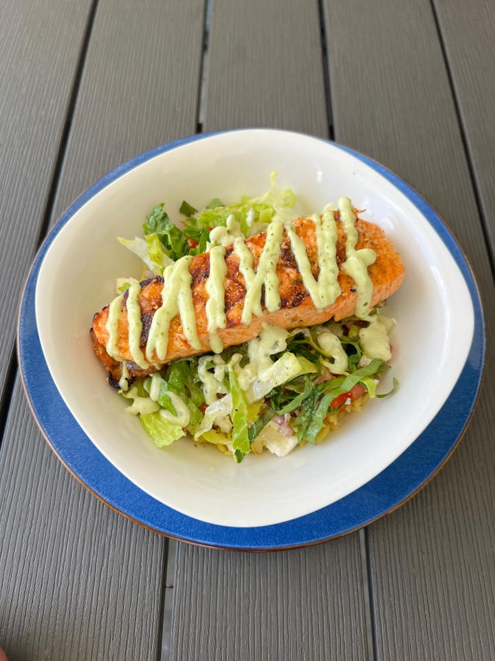 Grill salmon rice bowl.