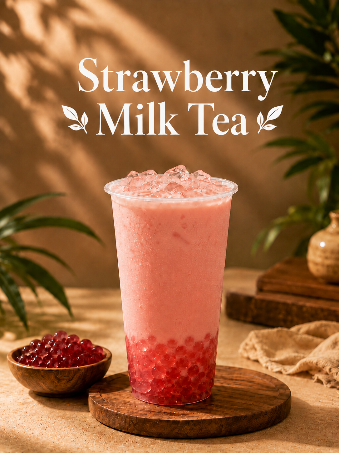 Strawberry Boba Milk Tea.