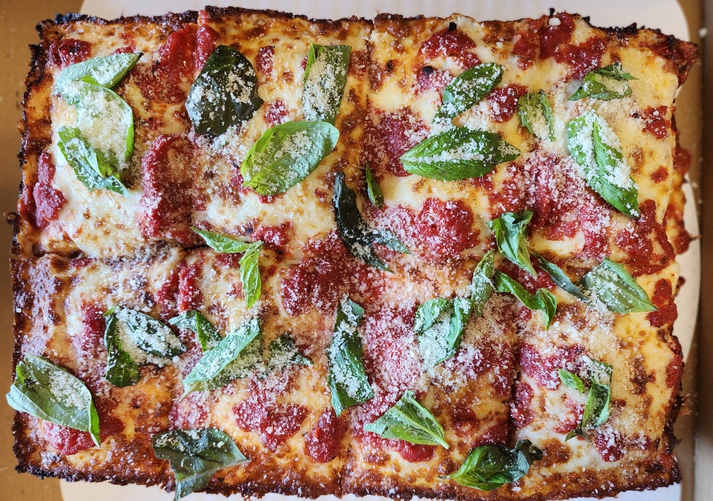 Small Margherita Detroit-Style Pizza.