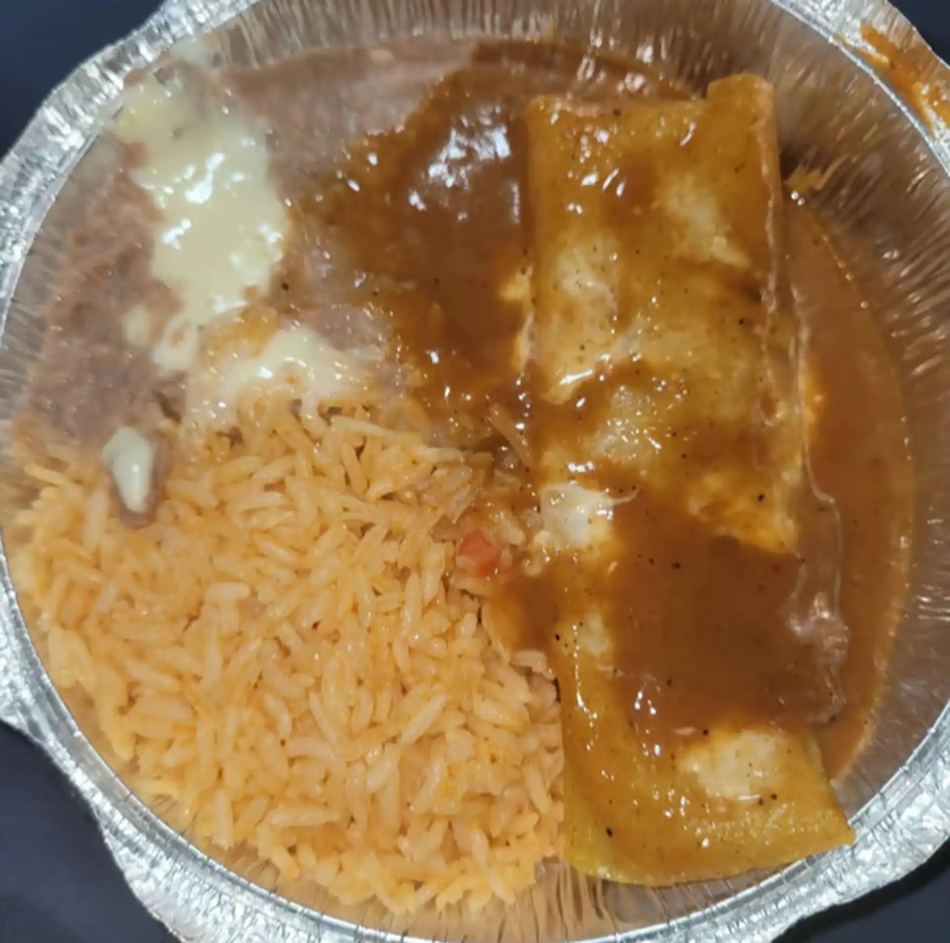 Beef Enchilada, Rice & Beans.