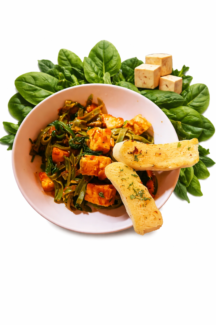 VEGAN: Spinach & Tofu Pasta.