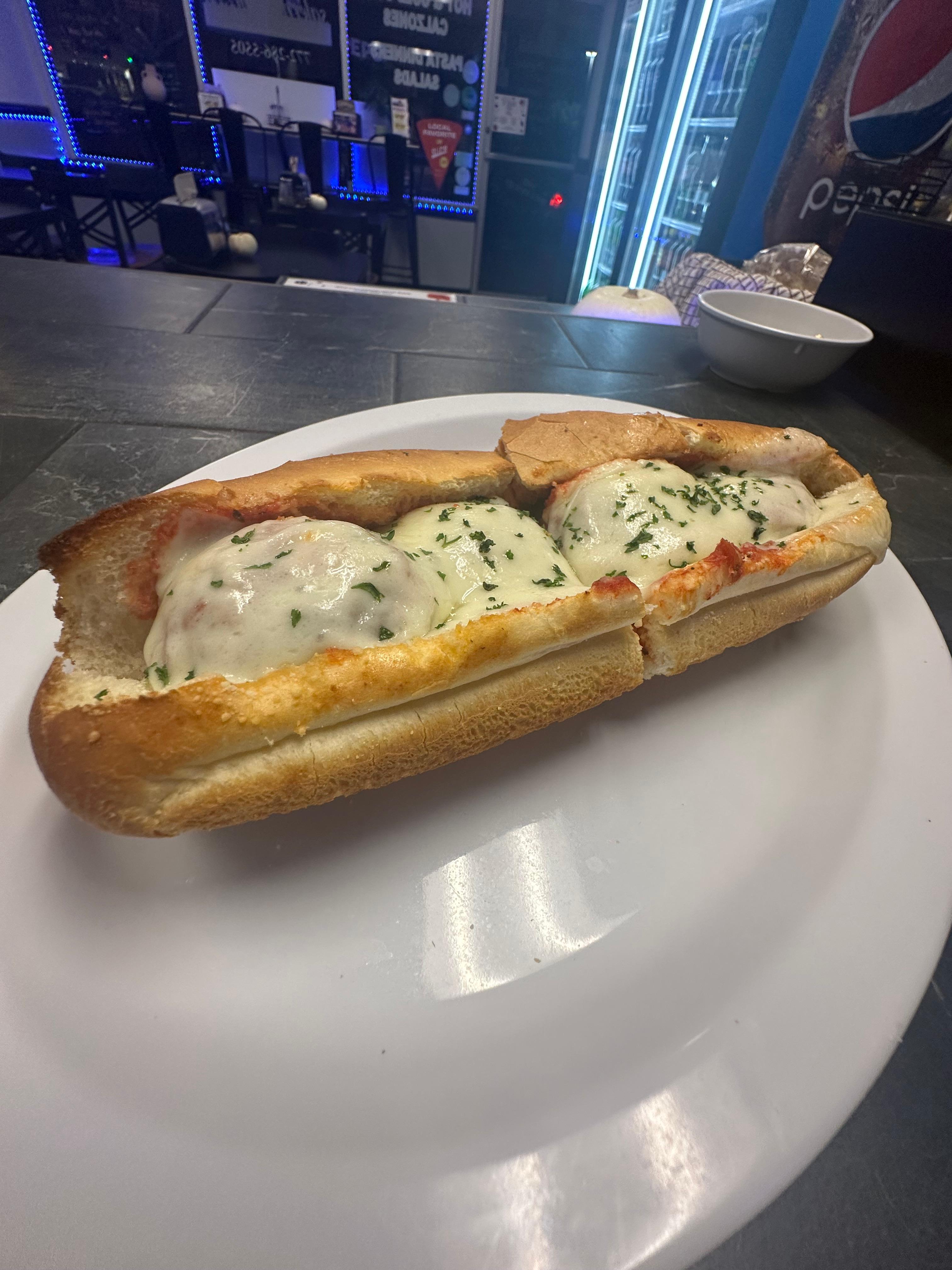 Meatball Parmigiana Sub.