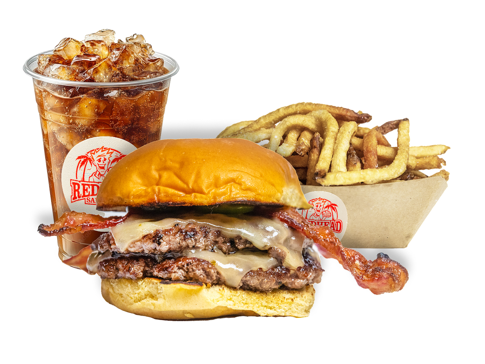 Red Hot Burger W/ Fries & Drink.