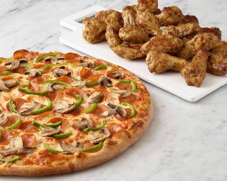 Delivery     Large 2 topping  Pizza & 10 Wings  Cheese Bread.